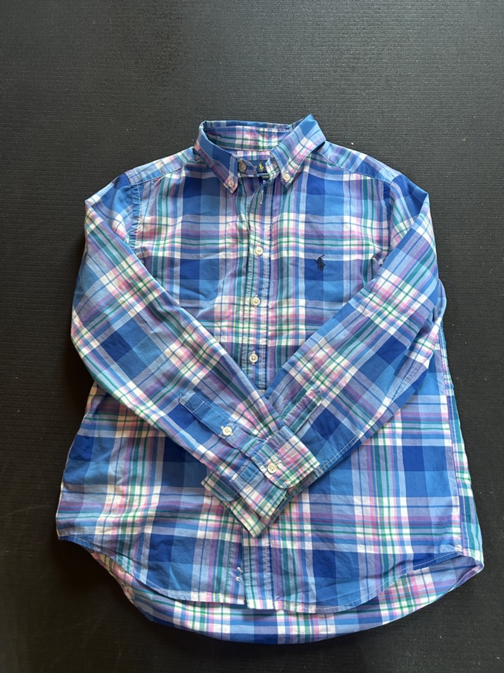 Ralph Lauren Blue Pink White Plaid Button-Down Shirt boys size medium (10/12)
